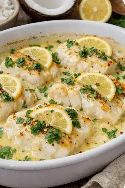 Gebackener Kabeljau in Kokos Zitronen Sahnesauce – Cremiges Ofengericht 2 Gebackener Kabeljau in Kokos Zitronen Sahnesauce