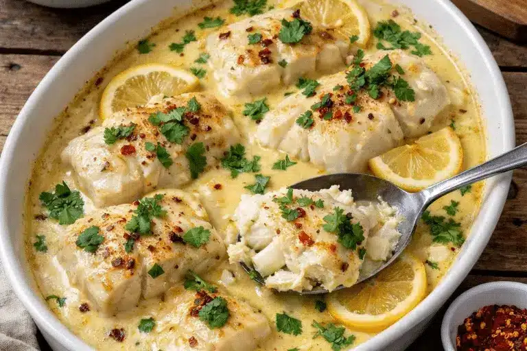 Gebackener Kabeljau in Kokos Zitronen Sahnesauce