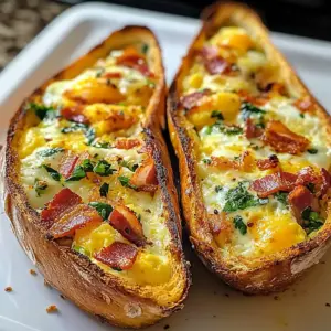Gebratene Eierboote mit Putenbacon und Gemüse