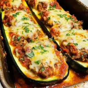 Herzhafte gefüllte Zucchini-Boote