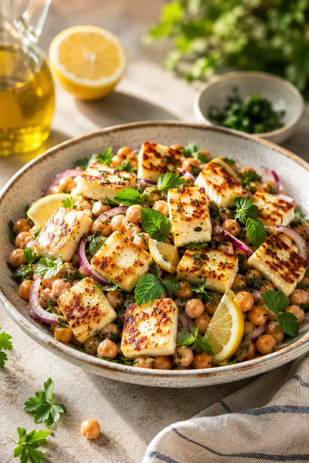 Gegrillter Halloumi-Kichererbsen-Salat