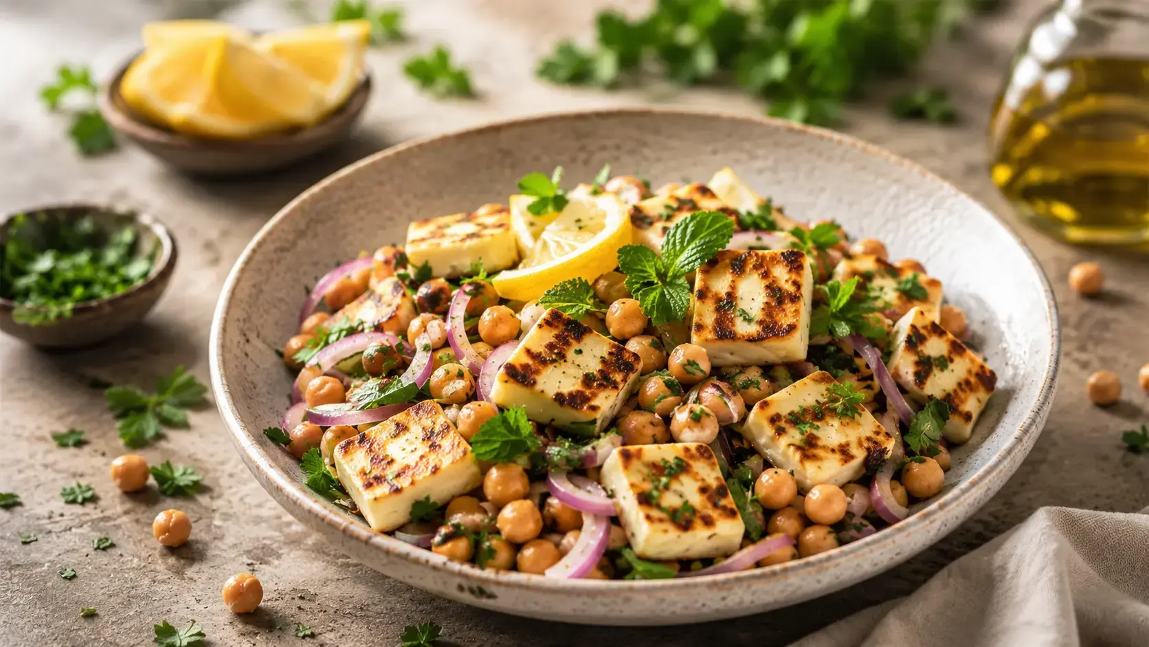 Gegrillter Halloumi-Kichererbsen-Salat