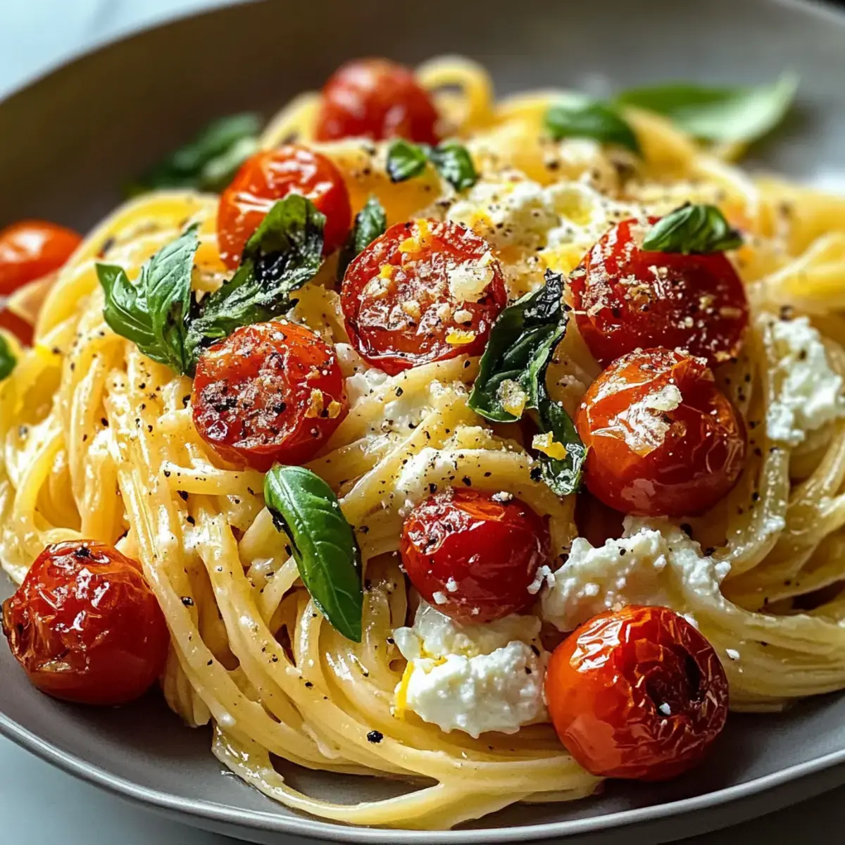 Geröstete Tomaten Knoblauch Ricotta Pasta