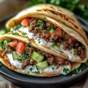 Griechische Rindfleisch gefüllte Pita mit Joghurt
