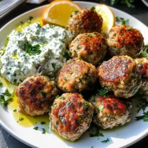 Griechische Truthahnfrikadellen mit Tzatziki-Sauce