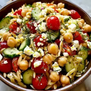 Griechischer Orzo-Salat mit Kichererbsen
