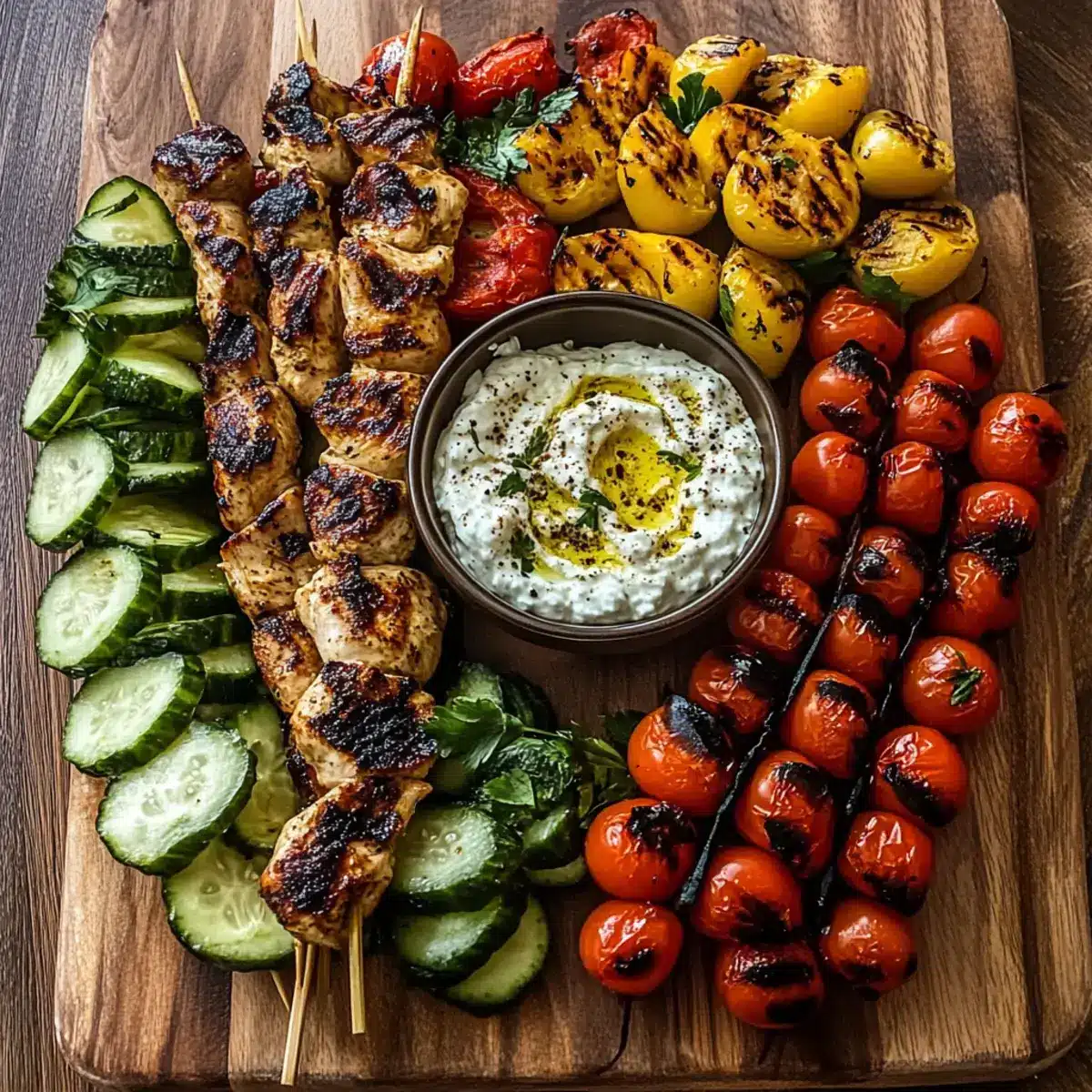 Griechische Hähnchen-Souvlaki-Scharrbrett mit Feta – Ein köstliches Erlebnis 2 Griechisches Hähnchen Souvlaki Scharrbrett