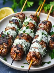 Saftige Hackfleischspieße mit Kräuterjoghurt