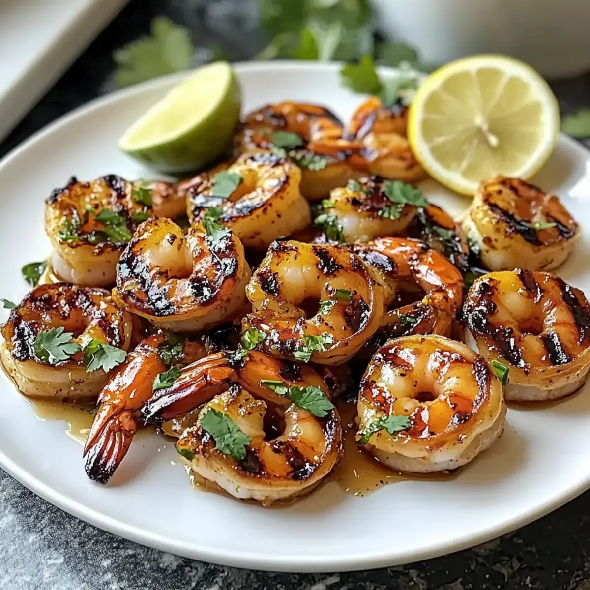 Honig-Knoblauch-gegrillte Garnelen