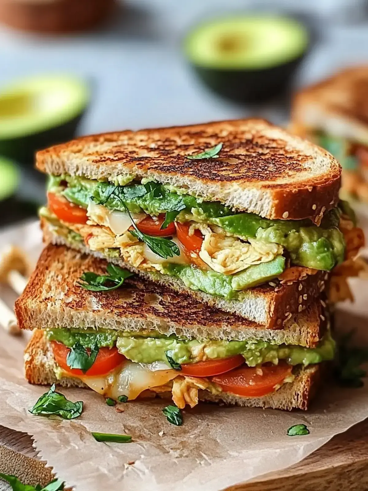 Hühnchen Avocado Schmelz Sandwich