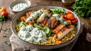 Gesunde Hähnchen-Couscous Bowls mit Tzatziki
