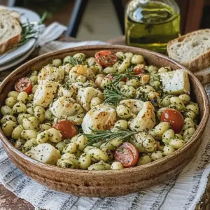 Hähnchen Makkaroni Salat Pesto