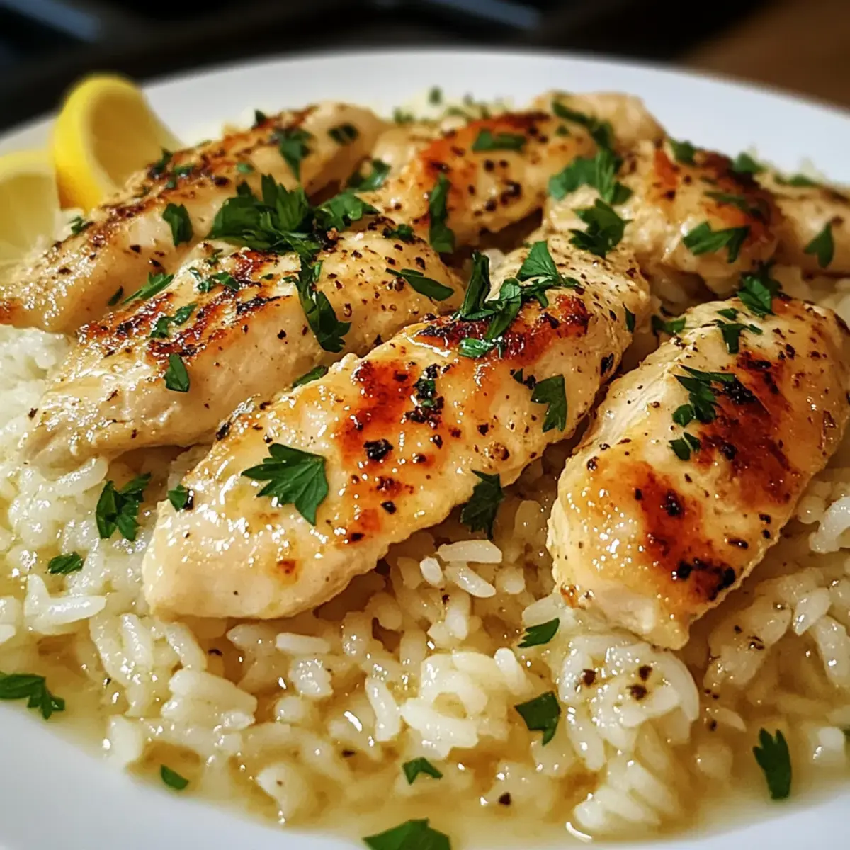 Hühnchen Scampi mit Knoblauch Parmesan Reis