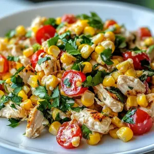 Cremiger hochproteinhaltiger Hühnchen-Straßen-Mais-Salat