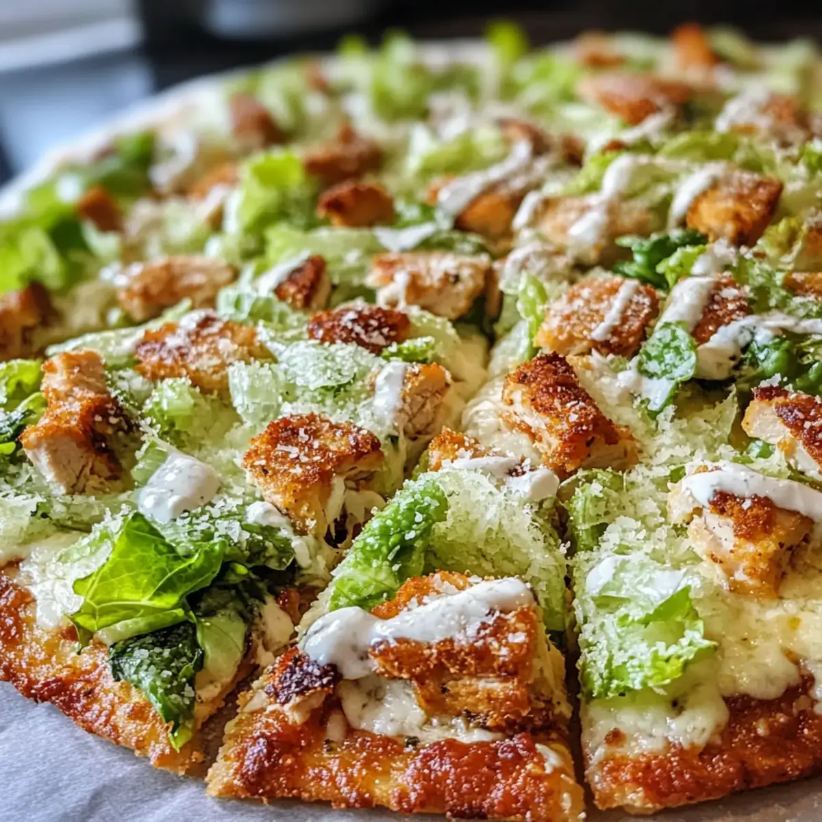 Hühnchenkruste Caesar-Salat-Pizza