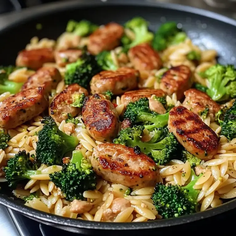 Hühnchenwurst Brokkoli Orzo Pfanne