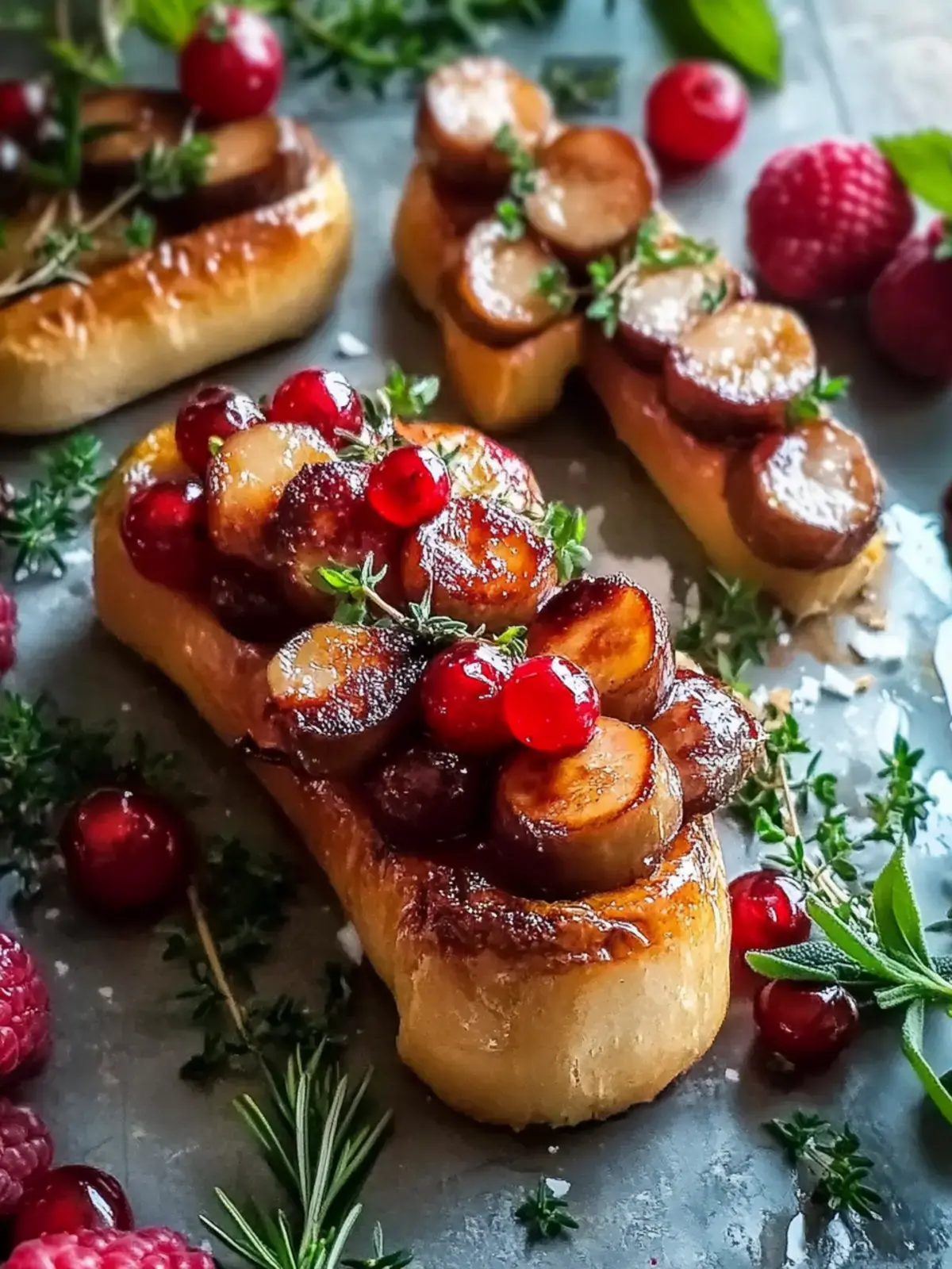 Häppchen mit geräucherter Wurst und Preiselbeeren