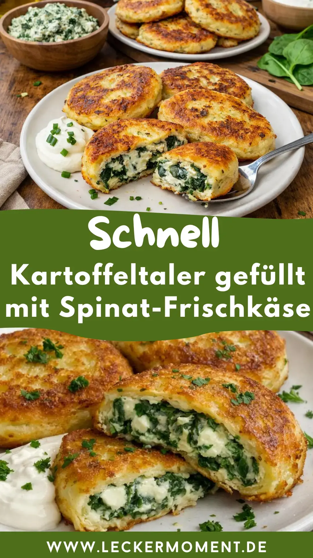 Kartoffeltaler gefüllt mit Spinat-Frischkäse zubereiten – Knusprig & cremig 2 Kartoffeltaler gefüllt mit Spinat-Frischkäse