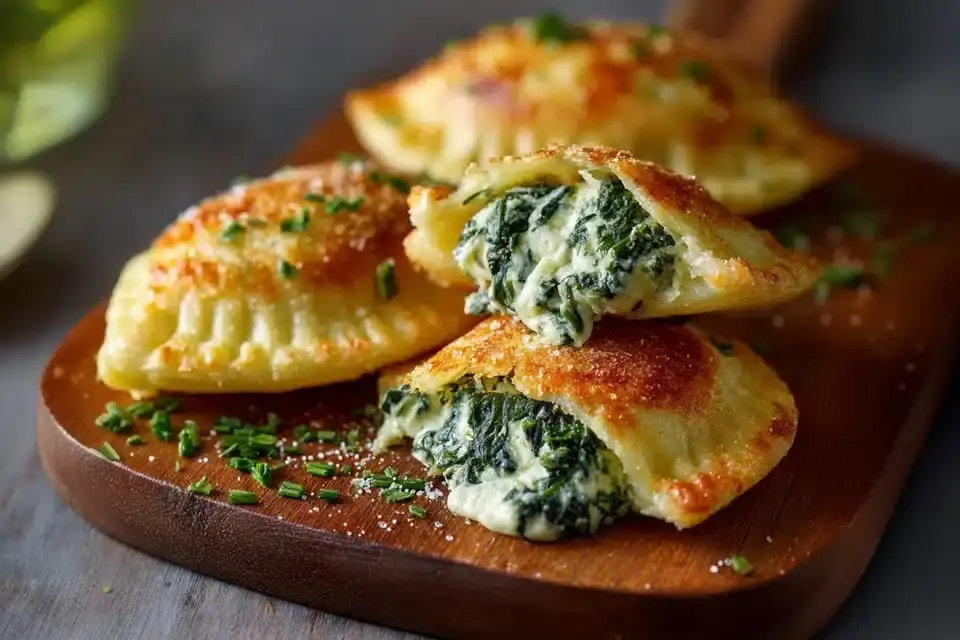 Kartoffeltaschen mit Frischkäse-Spinatfüllung: Herzhaft & Cremig 2 Kartoffeltaschen mit Frischkäse-Spinatfüllung