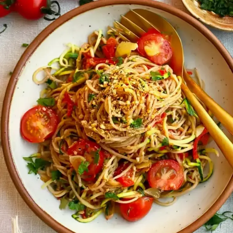 Knoblauch Spaghetti mit Zucchini und Tomaten