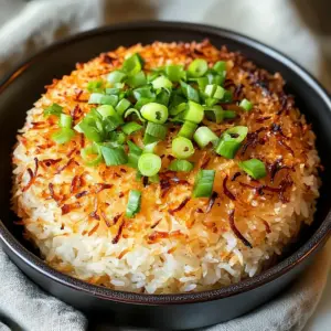 Knuspriger Reis mit Kokos und Frühlingszwiebeln