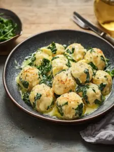 Knödel mit Käse-Spinat-Soße