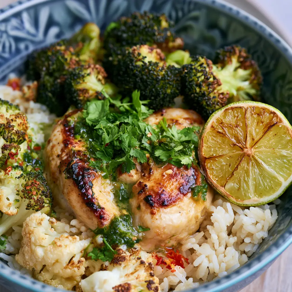 Kokos-Limetten-Hähnchen-Reis-Bowl