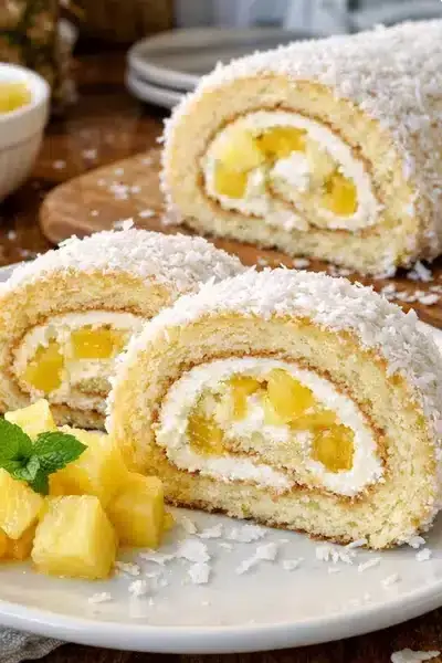 Kokosnuss-Biskuit-Rolle mit Ananas – einfache Dessert Ideen mit Vanille 2 Kokosnuss-Biskuit-Rolle mit Ananas
