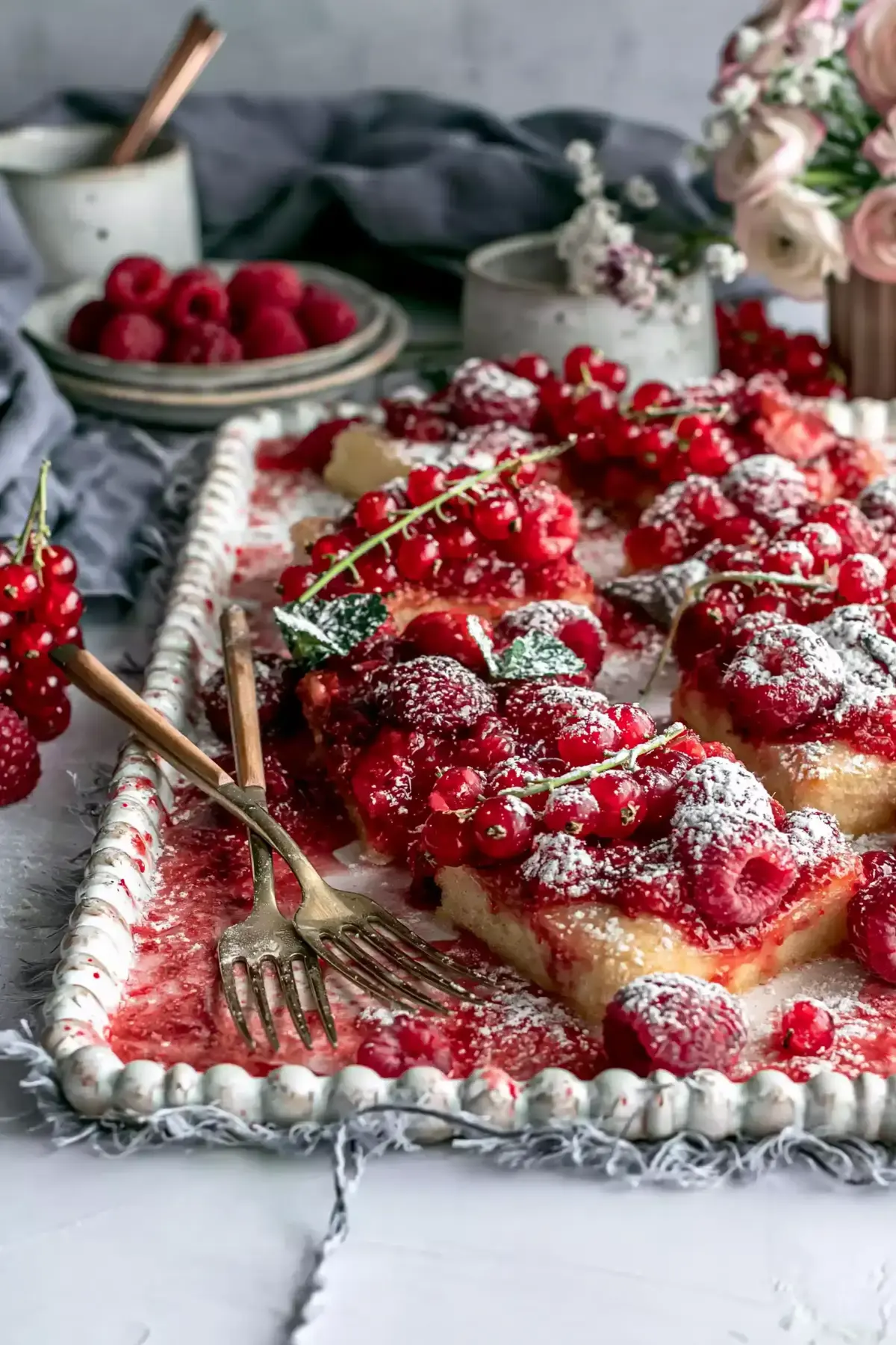 Kompott aus roten Beeren Blechkuchen