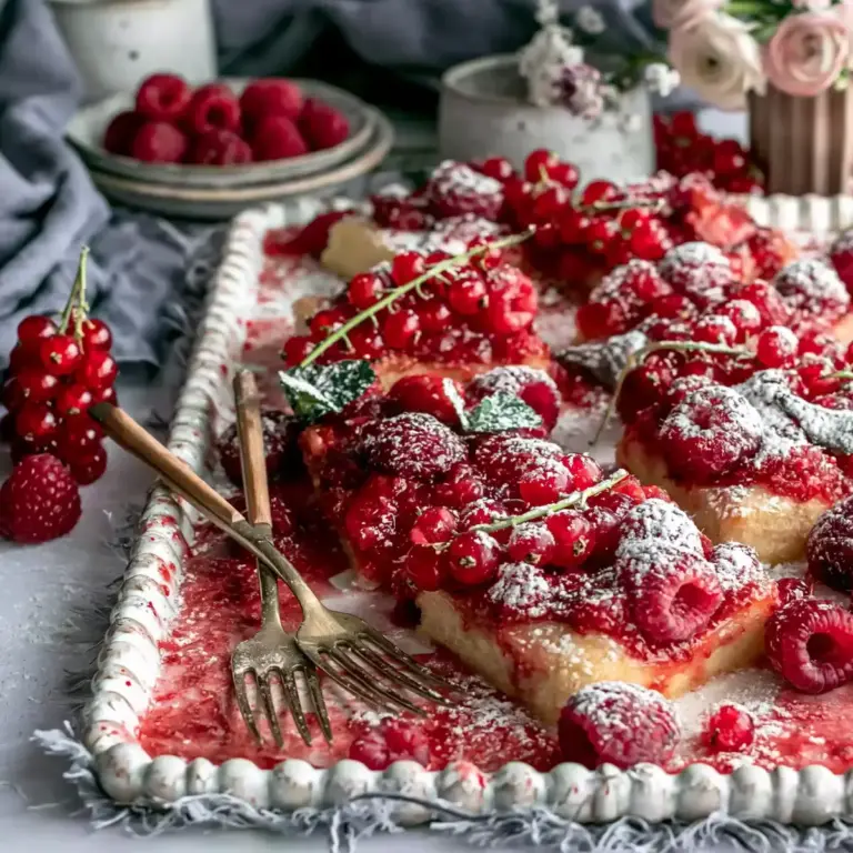 Kompott aus roten Beeren Blechkuchen