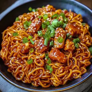 Koreanische scharfe Hähnchen-Nudeln
