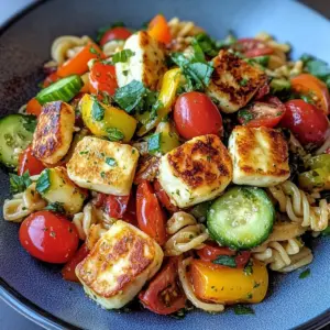 Kritharaki-Salat mit Halloumi-Croutons