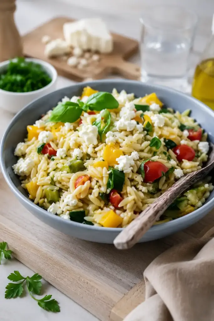 Kritharaki Salat mit Schafskäse