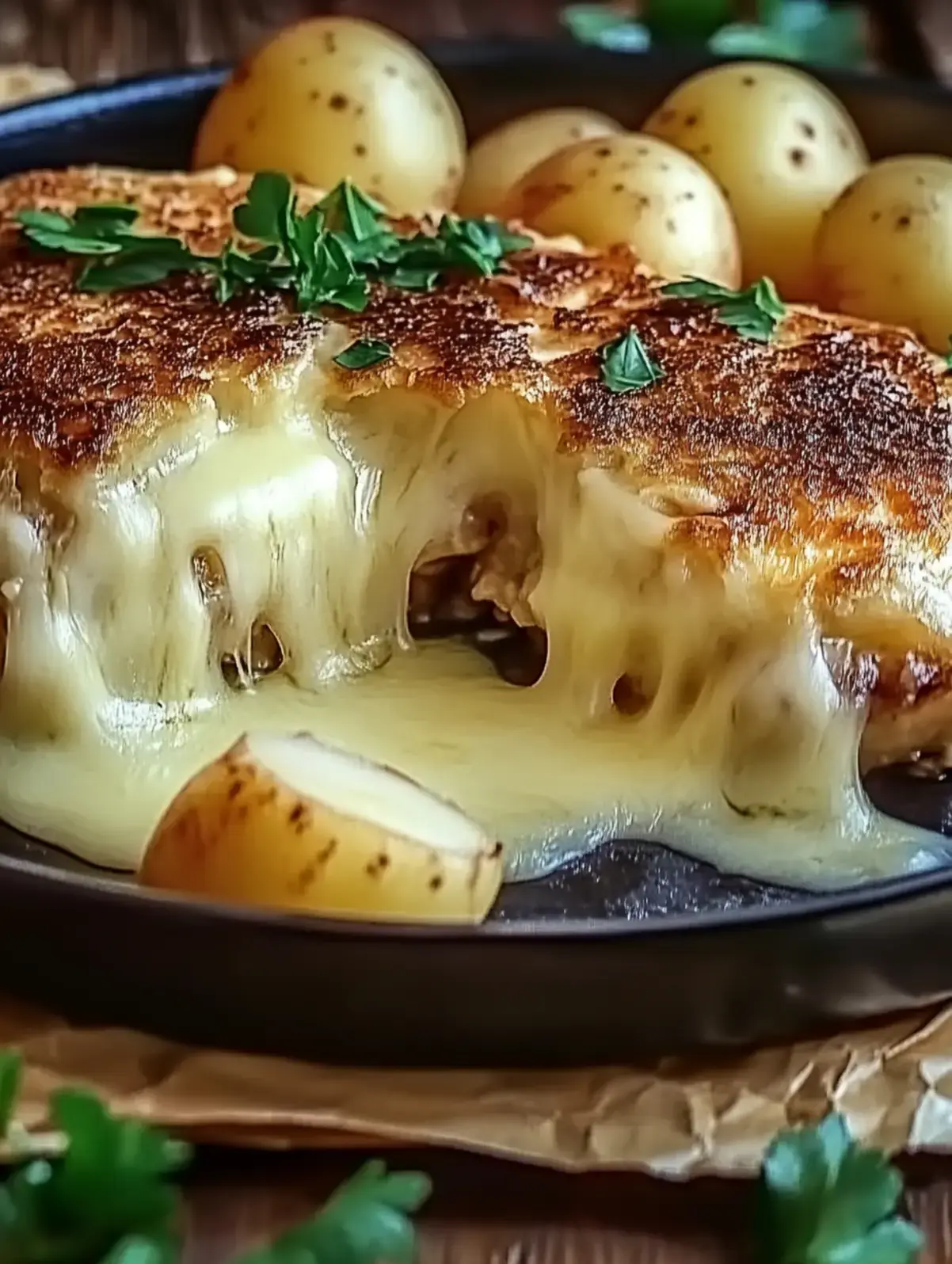 Käse-Fleischbällchen mit Kartoffeln