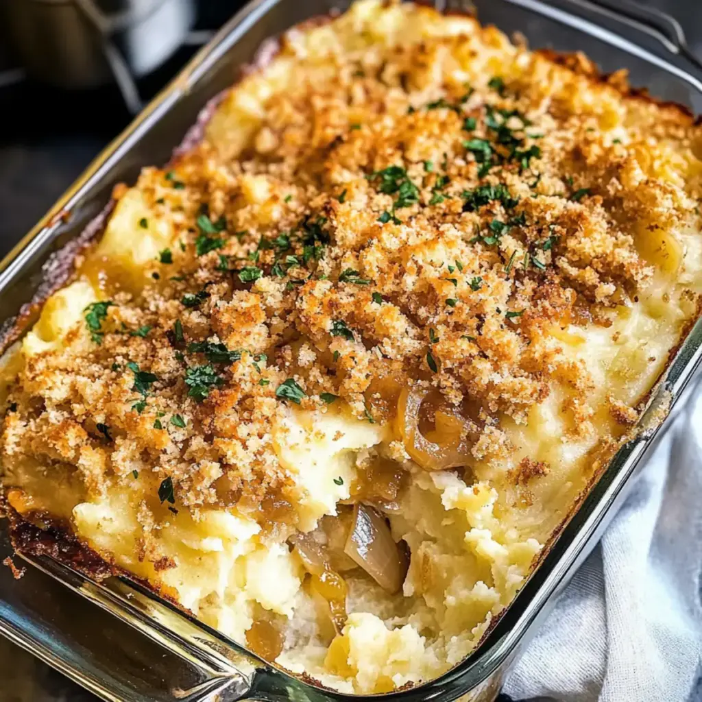 Käse-Karamellisierte Zwiebel Kartoffelauflauf