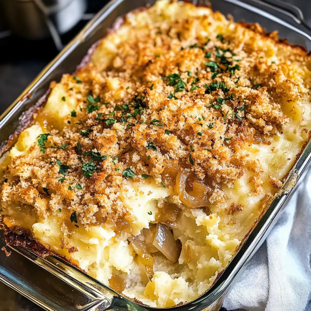 Käse-Karamellisierte Zwiebel Kartoffelauflauf