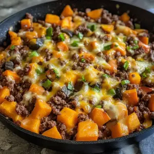 Käsige Tex-Mex Rinderhackfleisch & Süßkartoffel Pfanne