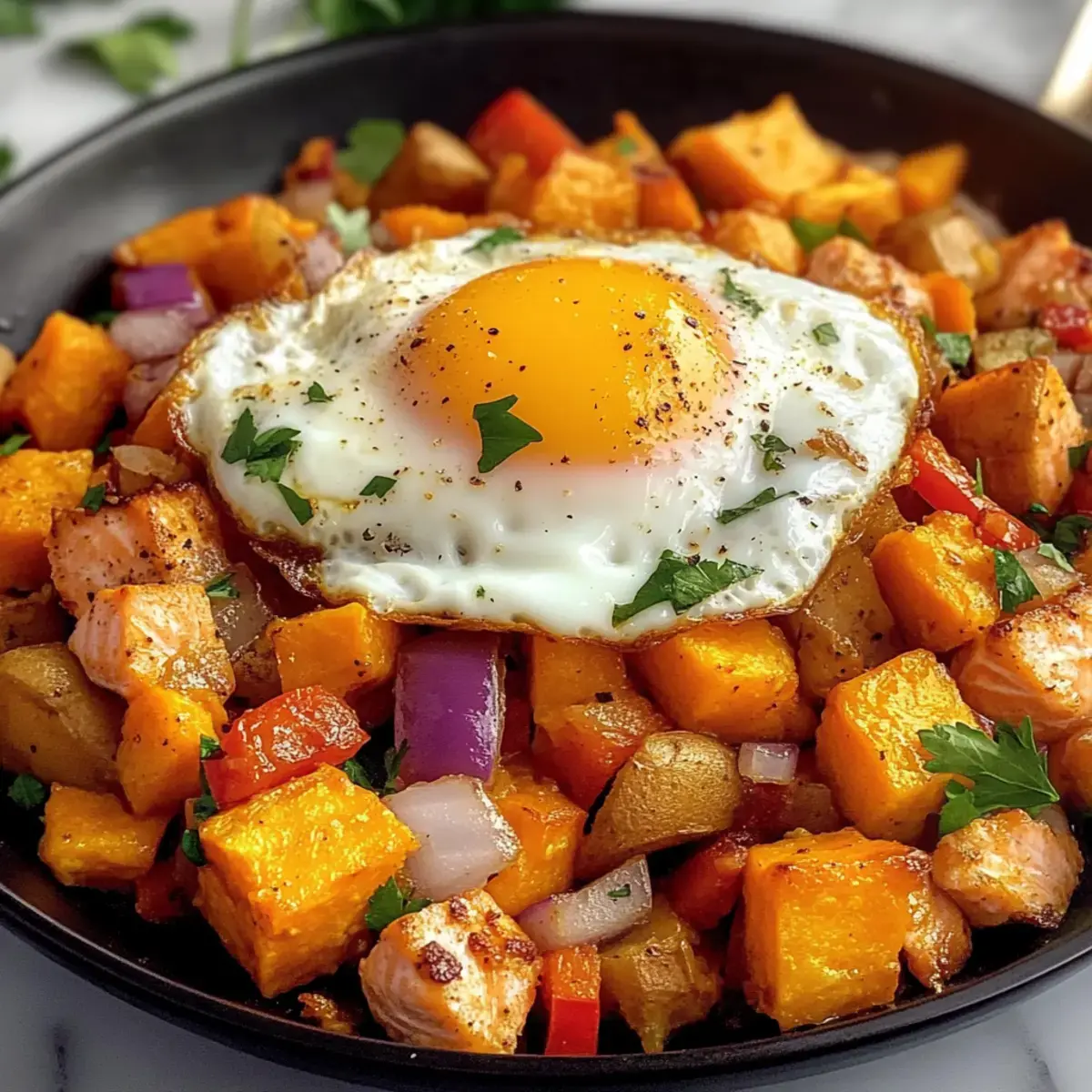 Lachs-Hash mit Süßkartoffeln