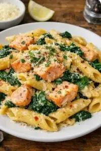 Lachs Penne mit Spinat