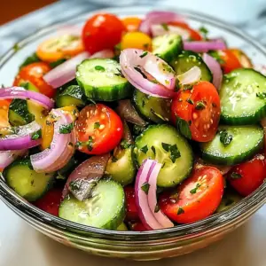 Marinierter Gurken-, Zwiebel- und Tomatensalat