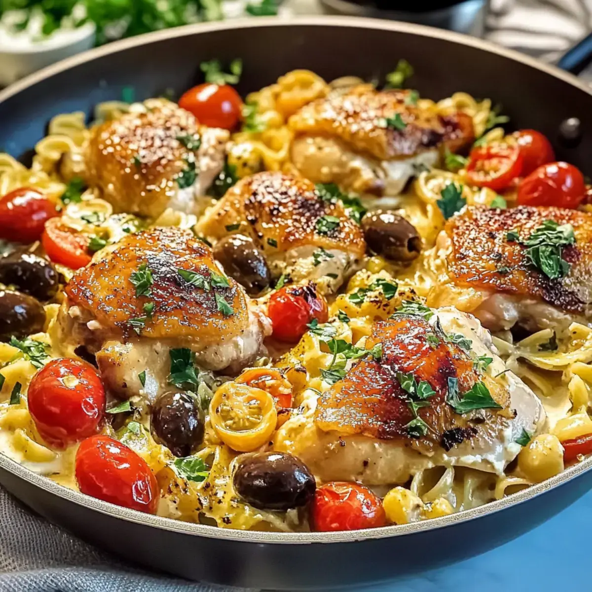 Mediterrane Hähnchen Feta Pasta
