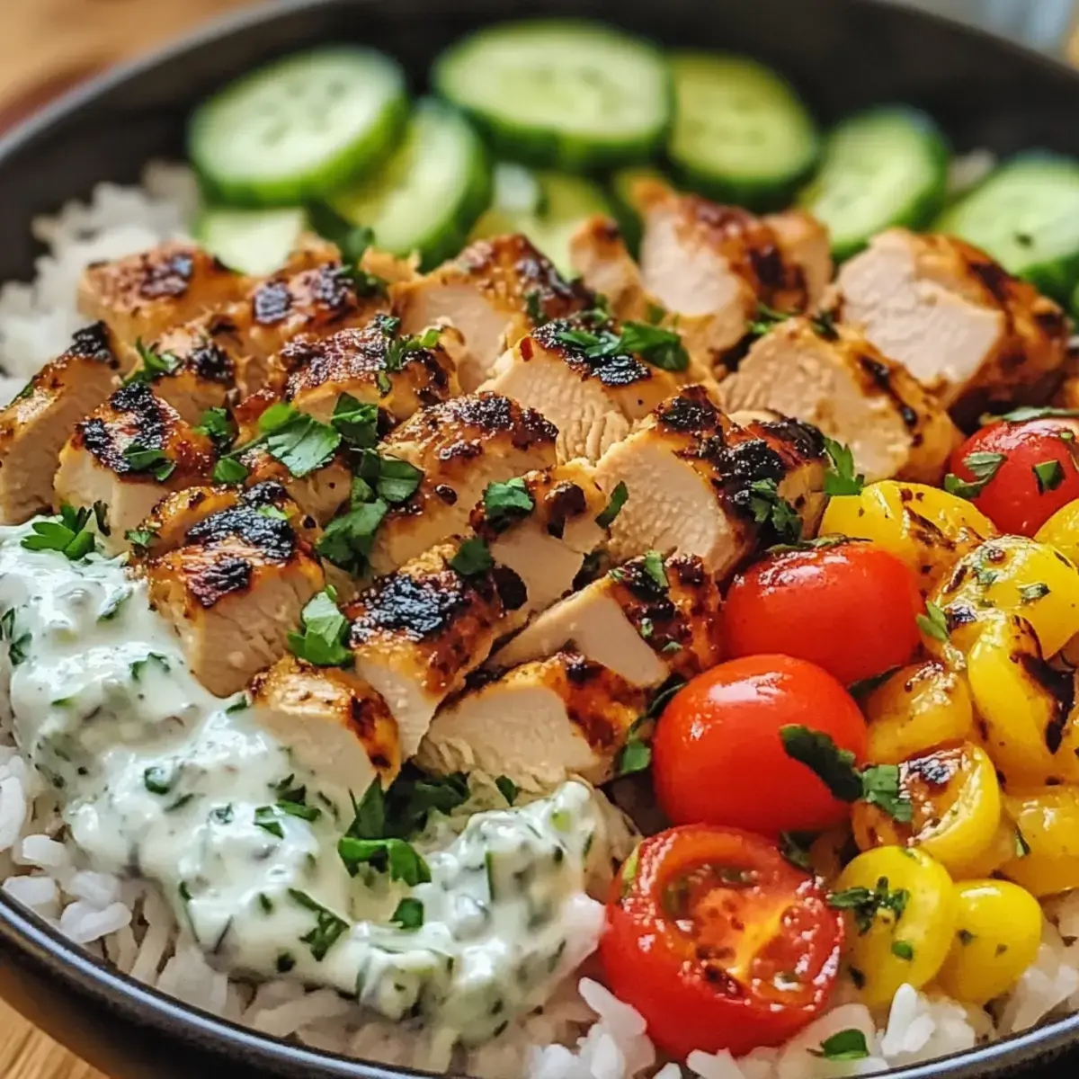 Mediterrane Hähnchen-Reisbowl