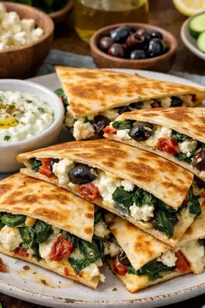 Mediterrane Quesadillas mit Spinat