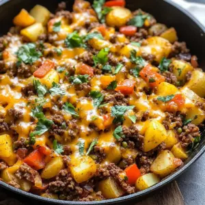 Cheesy Mexikanisches Rinderhackfleisch und Kartoffel-Pfanne