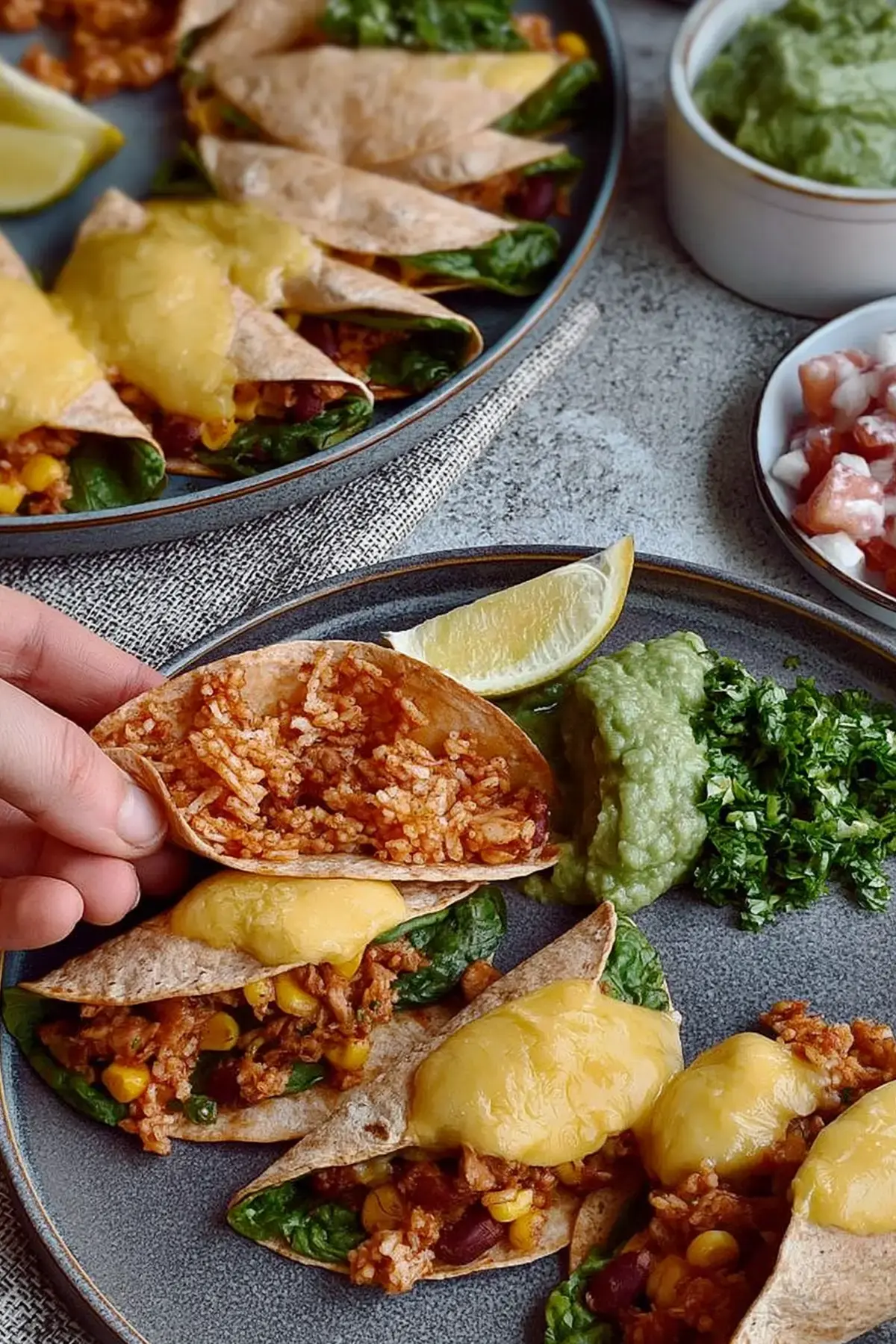 Mexikanische Tacos mit Reis und Bohnen
