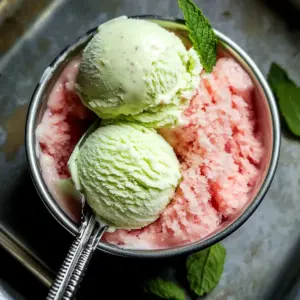 Frisches Minzeeis mit gesalzenem Wassermelonen-Granita