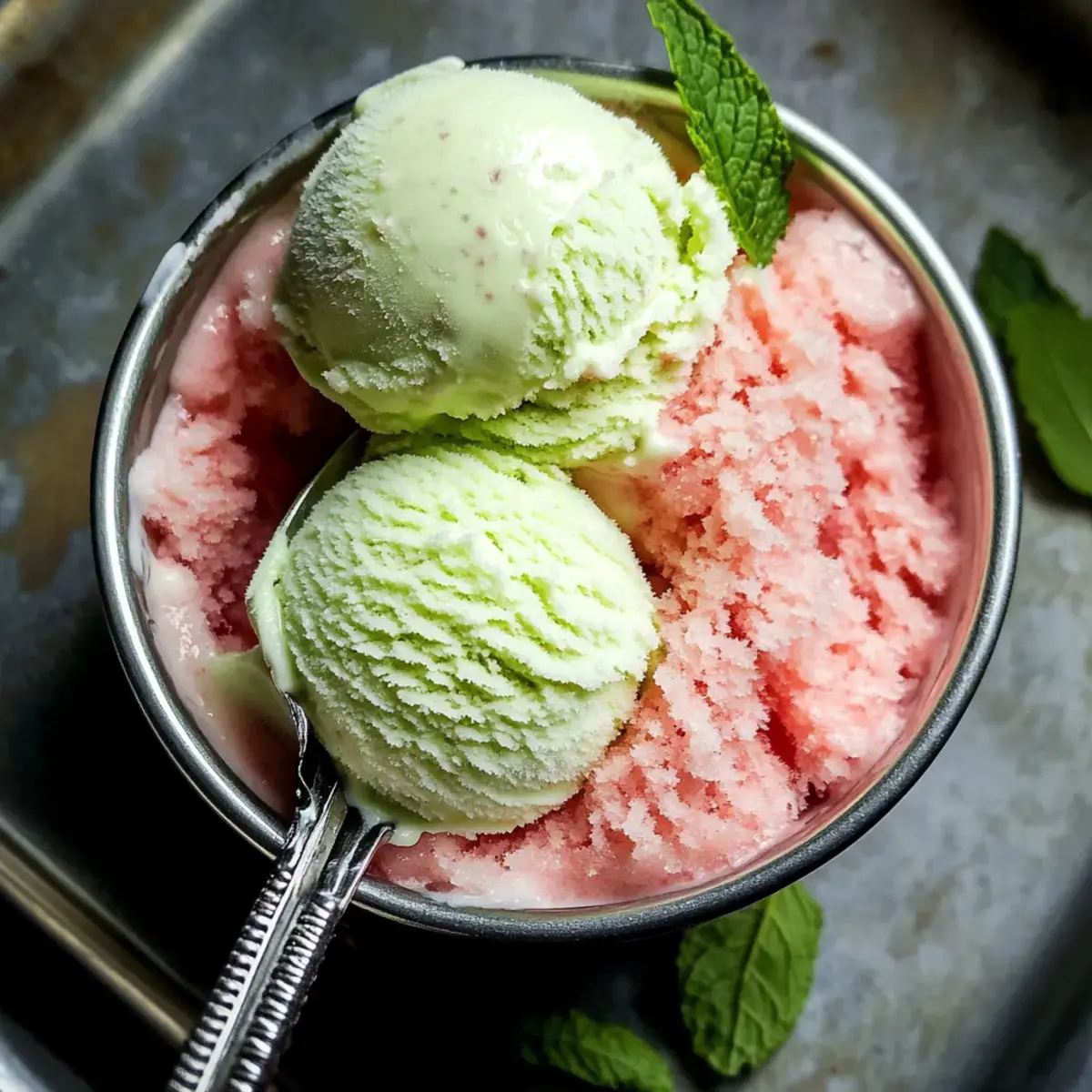 Minzeeis mit Wassermelonen Granita