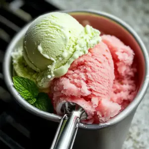 Frisches Minzeeis mit gesalzenem Wassermelonen-Granita