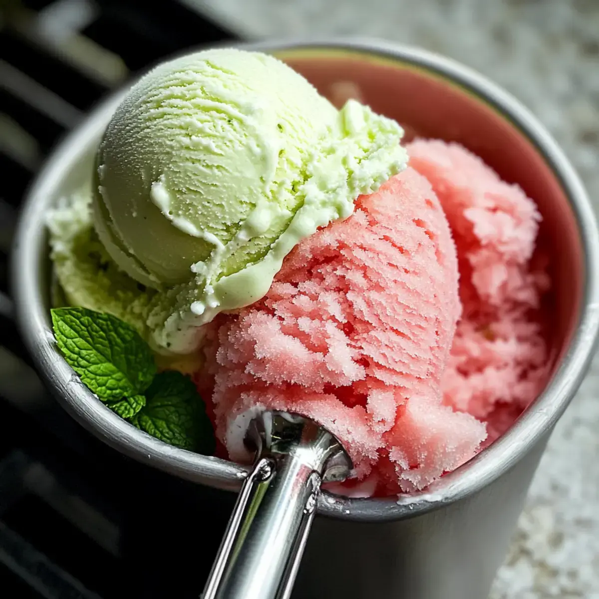 Minzeeis mit Wassermelonen-Granita