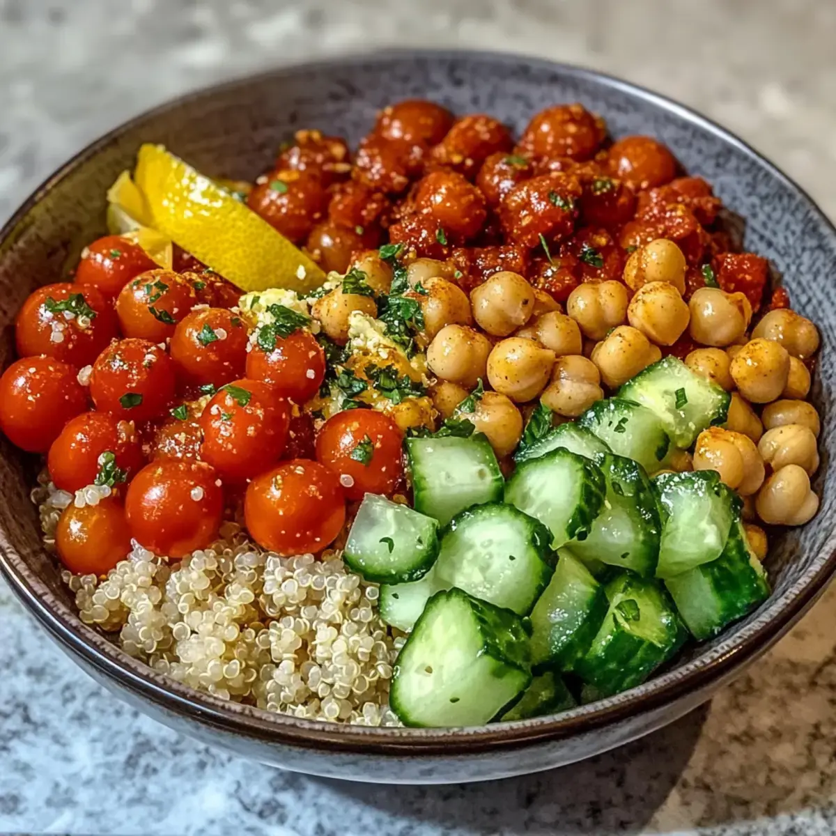 Mittelmeer Kichererbsen und Quinoa Power Bowl